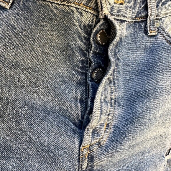 & Denim Boyfriend Fit Destroyed Taille Basse Light Blue Jeans Size 10 - Picture 5 of 13